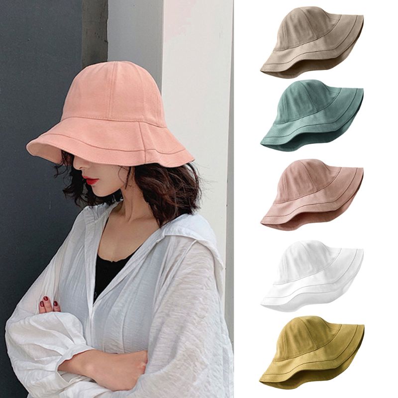 

Women Summer Bucket Hat Simple Solid Color Wide Brim Sunscreen Fisherman Cap X7YA, Pink