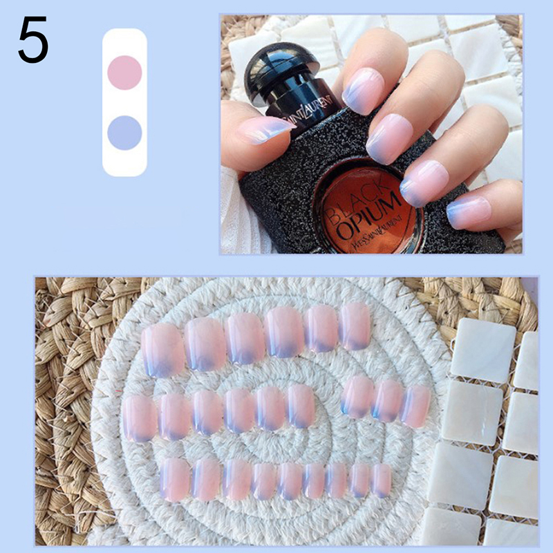 

24pcs Nail Art Stickers Fake Nails Finished Nail Patch Wearable Waterproof DIY False With Glue, 13