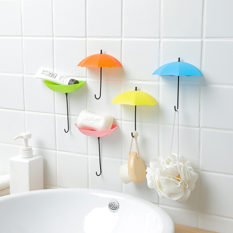 

3pcs Creative Umbrella Cute Sticky Bag Hook Door Behind Glue Hook Wall Hanging Coat Hanger Key Holder Home Decoration Gift