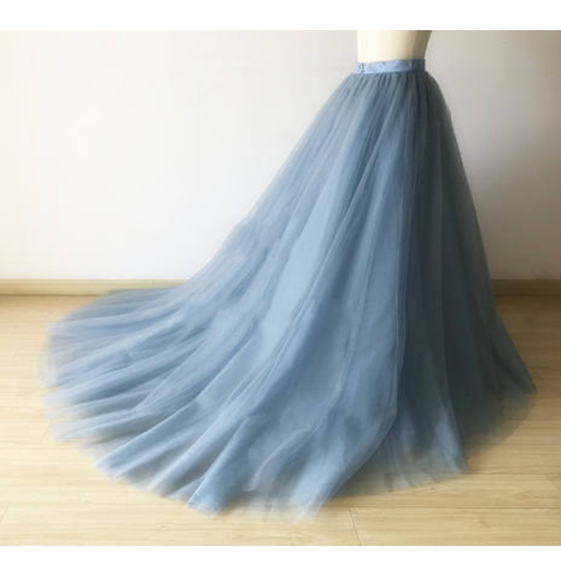 

Real Picture Skirt Women Dusty Blue Skirts Satin Band Waist Zip Mesh Saias Faldas Tulle Skirt Tutu Full Length Maxi, Beige