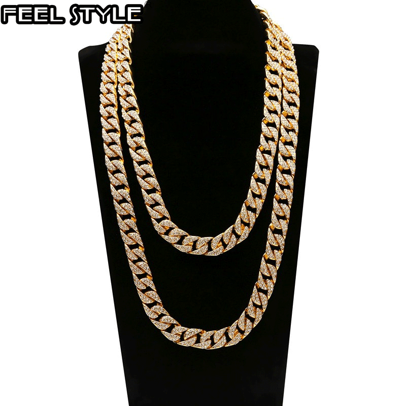 

Full Iced Out 1Set 13MM Gold Gold Paved Rhinestones Miami Cuban Chain CZ Bling Rapper Necklaces For Men Hip Hop Jewelry