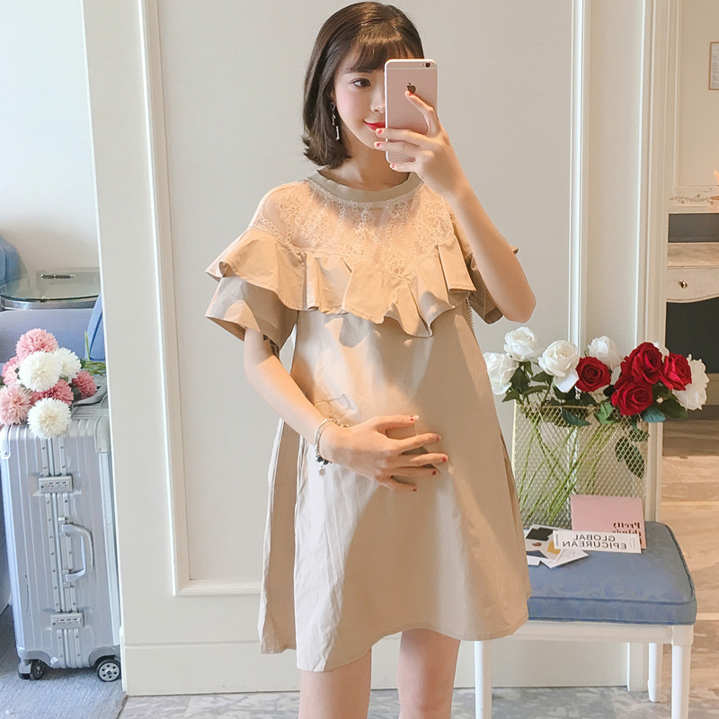 

2020 Summer New Style Korean-Style Flounced Lace Joint Loose And Plus-Sized Girl'S Dress Pregnant Women, White