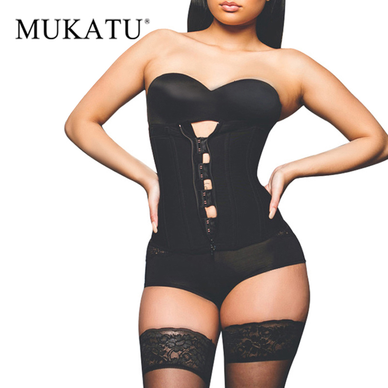 

MUKATU Hook Zipper Rubber Latex Waist Trainer Sexy Corsets and Bustiers Waist Cincher Corset Tops Slimming Shapewear MX200711, Black