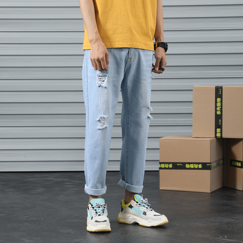 

2020 Men's Casual Loose Autumn Harem pants Denim Cotton Hip Hop Loose Work Trousers Jeans Mens Jeans trousers blue Ankle pants