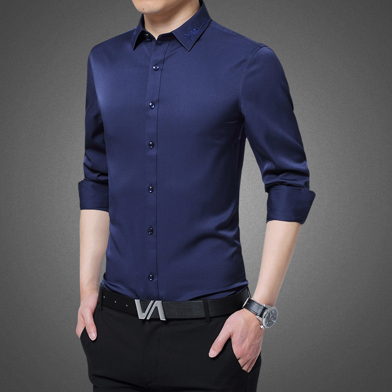 

Men's Shirt New Men's Fashion Solid Color Slim Shirt Business Office Formal Wedding Groomsmen's, Same as the picture2