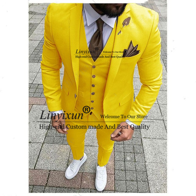 

New Classic Me Suits Noivo Terno Slim Fit Masculino Evening Suits For Men Shawl Lapel Groom Tuxedos Yellow Purple Wedding Wear, Beige