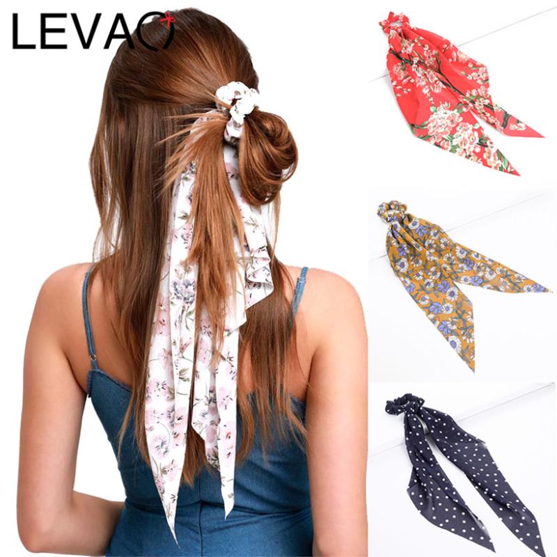 

LEVAO Floral Print Scrunchie Fashion Women Hair Scarf Elastic Bohemian Hairband Bow Hair Rubber Ropes Girl Ties Accessories