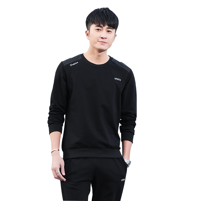 

Sportswear spring and autumn new sportswear men's casual suit cotton pants fashion city round neck training set, 26007