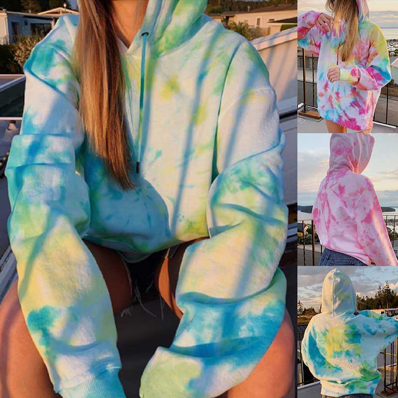 

Hoodies Women Fashion Tie Dye Print Sweatshirt Oversized Drawstring Long Sleeve Winter Streetwear Women Clothes Hoodie 2020, Pink