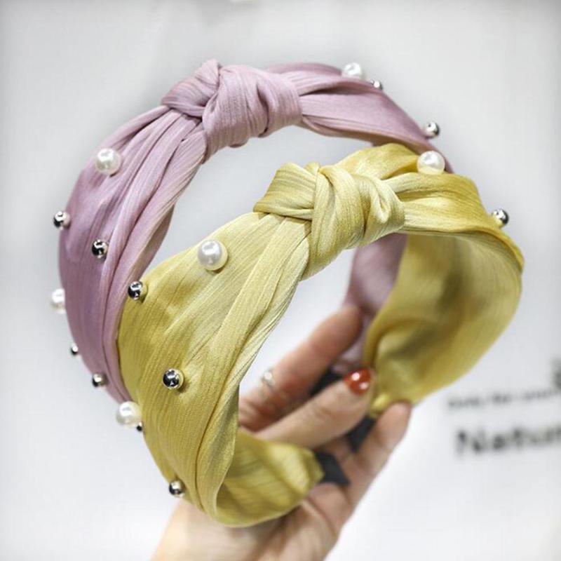 

New Fashion Girls Hairband Soft Wide Side Pearls Headband For Women Upscale Elegant Headwear Party Travel Hair Accessories