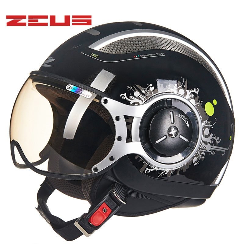

ZEUS Motorcycle Vintage Helmet Men's Moto Half Helmet DOT Retro Women Bicycle Bike Scooter 4 Seasons Female Riding Helmets, White