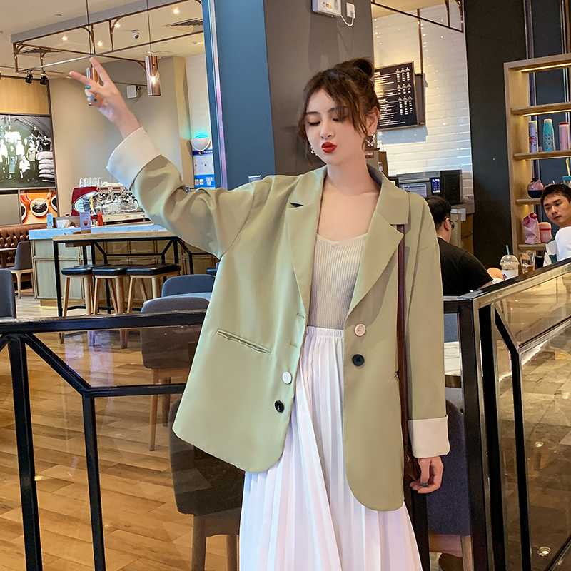 

Women Blazer Long Sleeve Solid Color Suit Jacket Women' Autumn Casual Suit 2020 New Korean Style Loose Women' Coat 823A, Green
