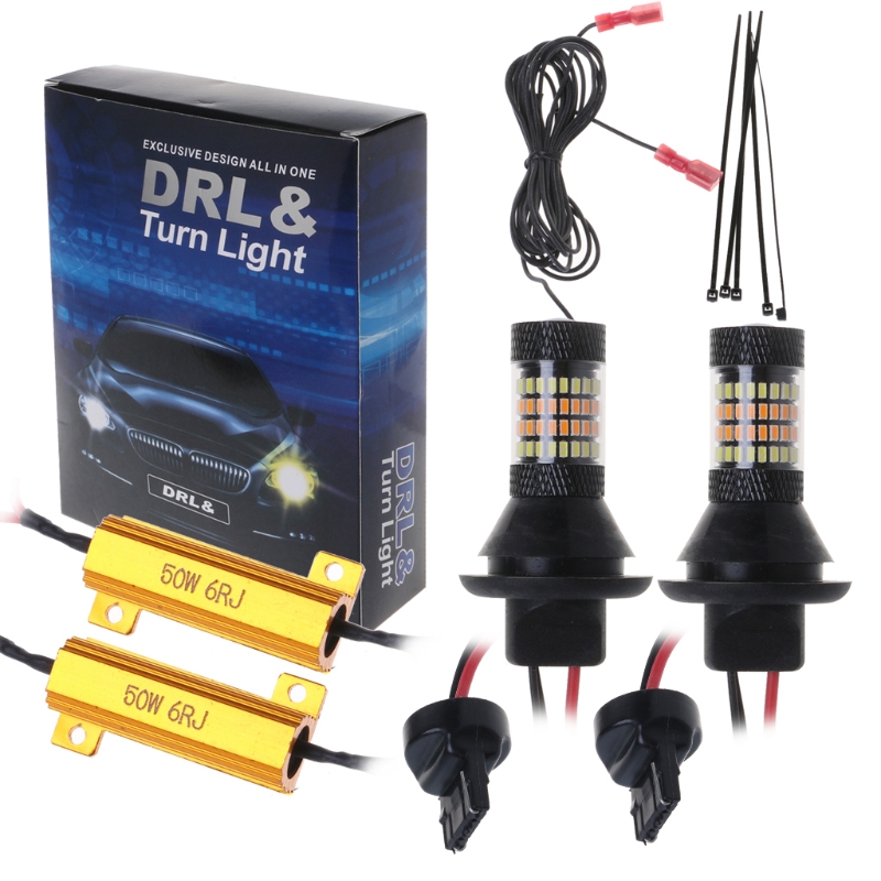 

2pc BAU15S 7440 1156 96 -LED 3014 50W Dual-Color Switchback LED DRL Turn Signal Light Kit, As pic