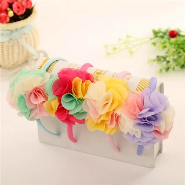 

1pcs Colored flowers children kids baby girls hair accessories hairbands headwear bow Retail wholesale Boutique tiara yiwu china