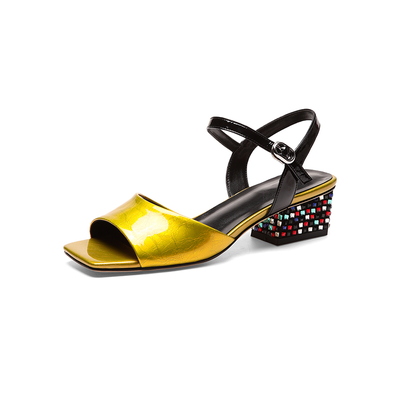 

Women sandals 2020 New Arrival Genuine Leather Elegant Sandals crystal med Heels Summer Casual Shoes Woman, Red