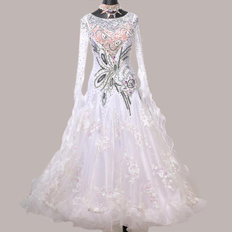 

Modern dance performance dress competition ballroom dance performance dress big swing new waltz high-end ballroom dr, White