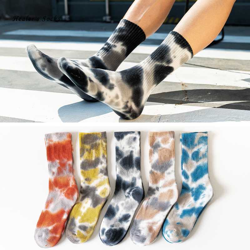 

New Fashion Tie-dye Men and Women Socks Cotton Colorful Vortex Harajuku HipHop Skateboard Original Korea Funny Happy Sockings, Lw1075x