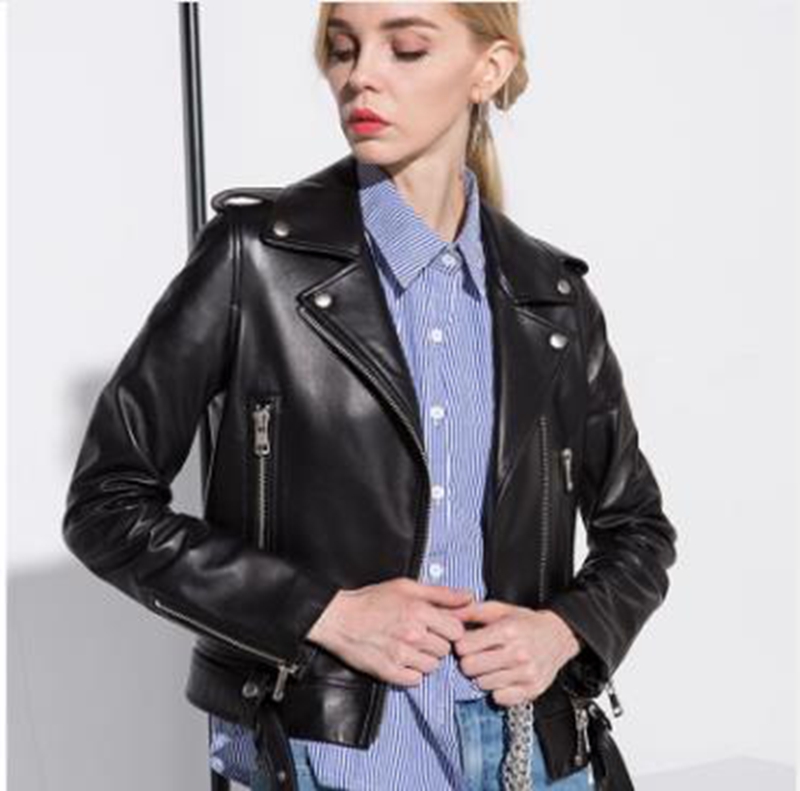 

Wholesale fashion women's spring new style PU leather handsome short jacket, Black