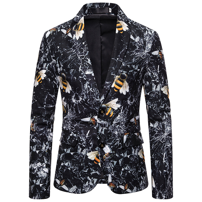 

EU size 3d-print mens single breast casual blazers good quality long sleeve mens velvet blazers, Black