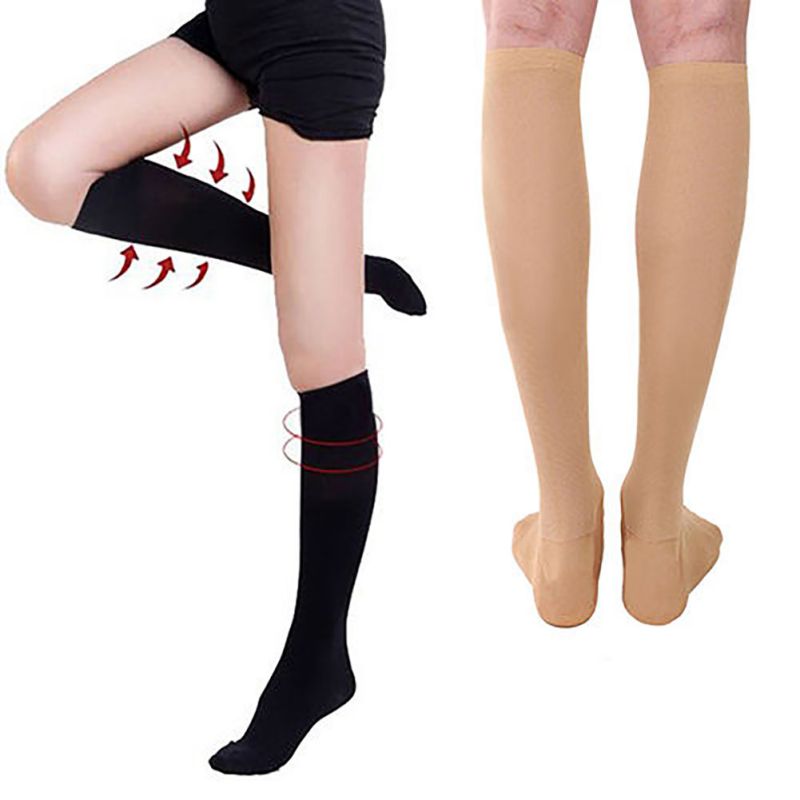 

1 Pair Elastic Compression Stockings Relieve Leg Calf SleeveVaricose Vein Circulation Care Leg Support Ankle Stockings 29cm, Navy blue