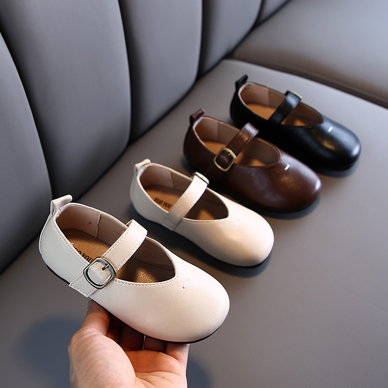 

Autumn Children's Leisure Peas Shoes Baby Girls Soft Bottom Leather Shoes Children's Infant Girl, Black