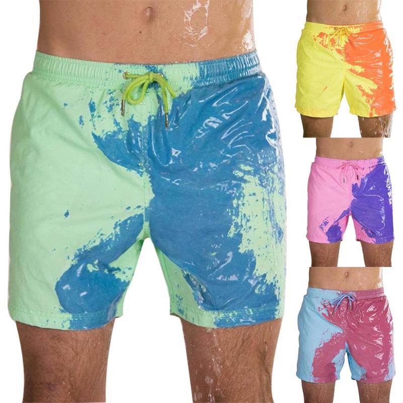 

Men Board Shorts Temperature Sensitive Color Changing Drawstring Swimming Trunks Beach Shorts ropa hombre bañador hombre, Blue to purplish red