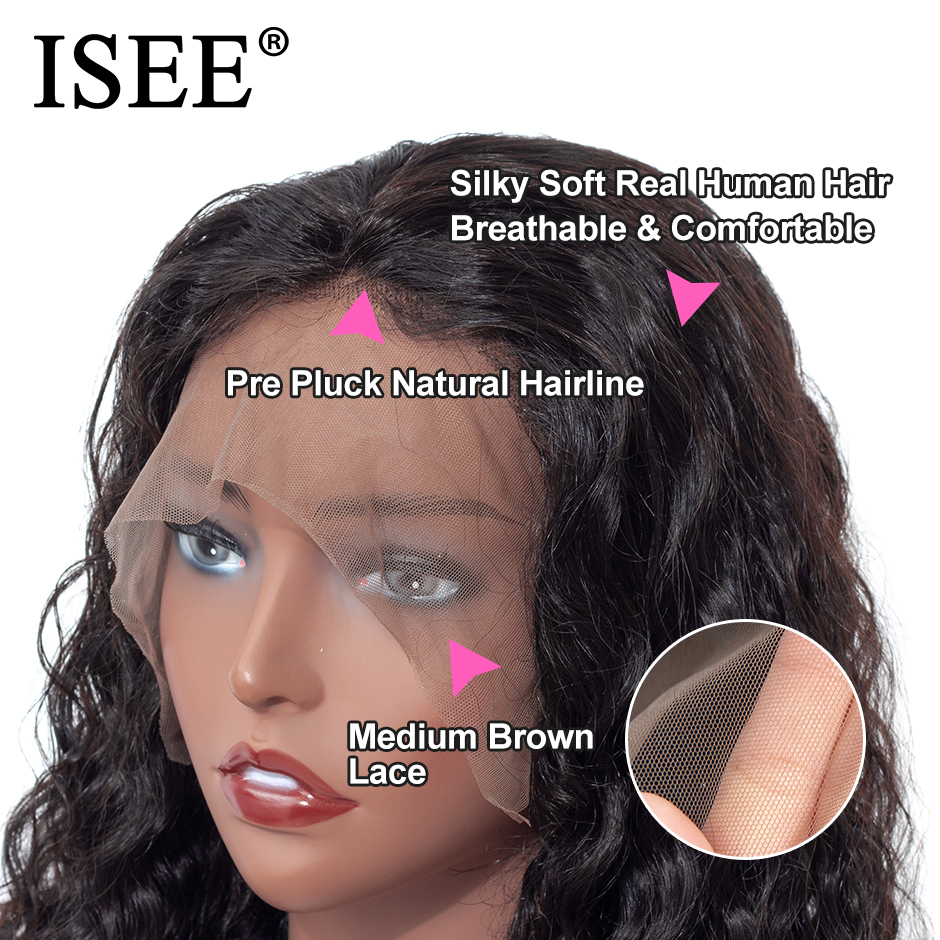 

ISEE HAIR Lace Front Wigs Peruvian Lace Wigs 130%/150% Density, Medium brown