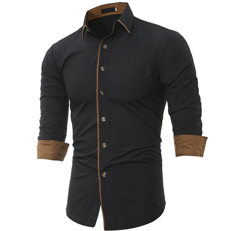 

Men Shirts Europe Size New Arrivals Slim Fit Male Shirt Solid Long Sleeve British Style Cotton Men's Shirt Office SA-8, Black