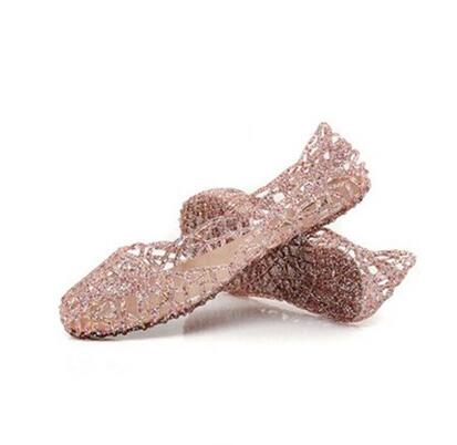 

fashion flat heel shoes 4 colour flat crystal jelly shoes melissa women cutouts sandals flip flops hollow powder glitter nest hole, Black