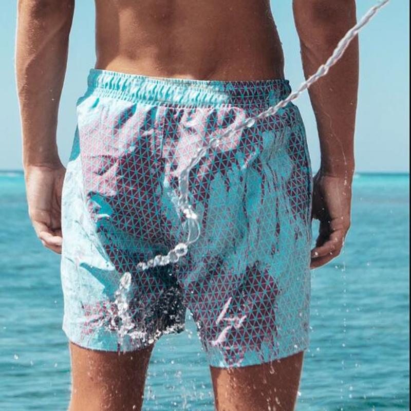 

Color-changing Beach Shorts Men Quick Dry Swimwear Beach Pants Warm Color Discoloration Shorts Swimming Surfing Board, Blue
