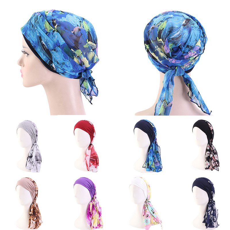 

Women muslim fashion hijab cancer chemo flower print hat turban head cover hair loss scarf wrap pre-tied bandana 2020 NEW