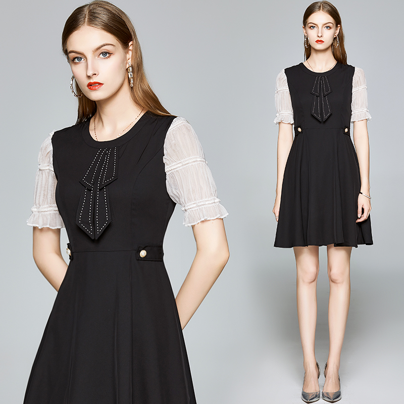 

Will the new French net yarn splicing bowknot accept waist show thin atmosphere elegant dress dress, Black