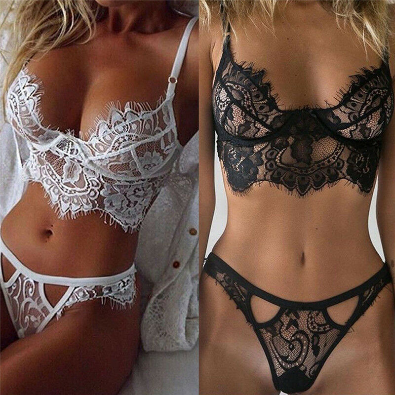 

Sexy- Nightwear Underwear G-string Babydoll Women Lace Bra Sleepwear Set, Black