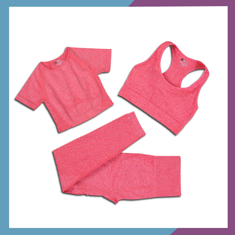 

3-piece set Seamless Workout Yoga Sets Female Sport Gym suit Clothes women Fitness Sport Leggings Long Sleeve yoga clothing Bra, Black