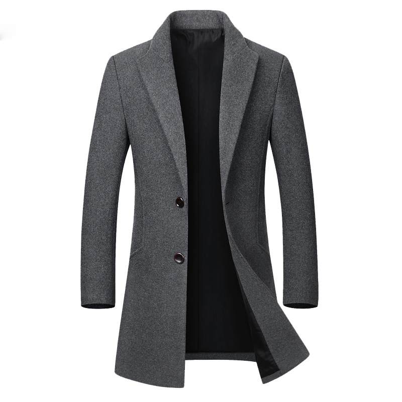 

Men's Wool Jacket Thicken Coats Casual Slim Fit Turn Down Collar Fashion Male Trench Coat Mens Brand Clothing 2020, Black