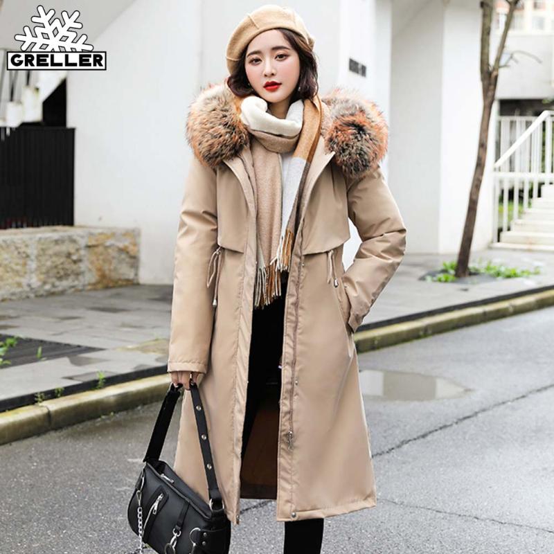 

GRELLER New 2020 Women' Jackets Parkas Female Coat Winter Warm Fur Lining Hooded Winter Jacket Women Big Fur Collar Women Coat, Black