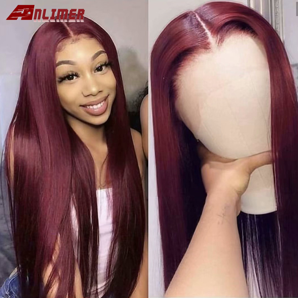 

Burgundy 99J Long Straight 13x6 Lace Front Human Hair Wigs For Women 130%-180% Preplucked With Baby Hair Peruvian Remy Hair Wig