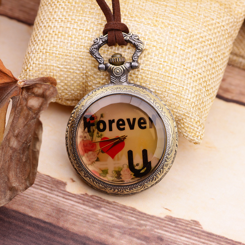 

Fashion couple pocket watch love you forever letter pocket watch necklace Valentine's Day Valentine's Day gift, Antique bronze