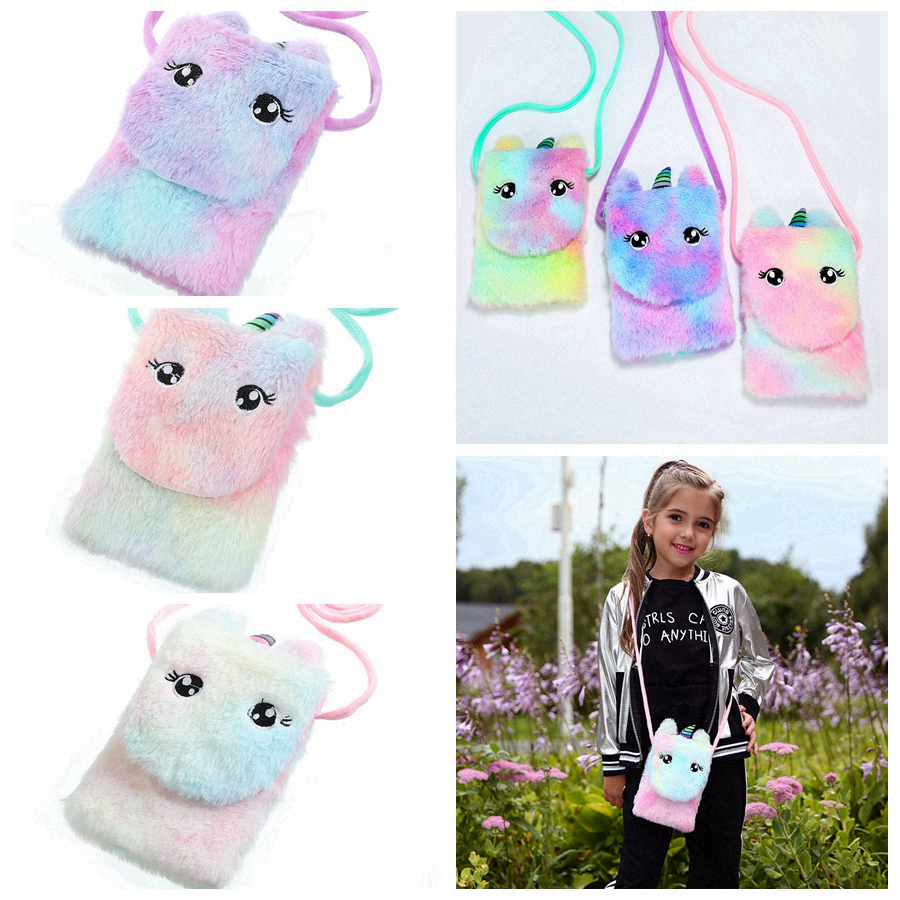 

Kids Unicorn Plush Coin Purse Wallet Bag Children Cartoon Messenger Bag Girls Single Shoulder Plush Bags Party Favor RRA3373