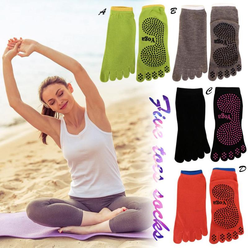 

Hot Sale Women Anti-slip Yoga Socks Fingers Fitness Pilates Socks Gym Five Toe Sport Cotton Colourful Elastic Winter, Black