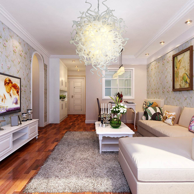

Modern hand blown art Lamp chandelier with led source lighting white simple chic murano glass pendant lights