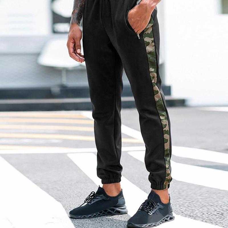 

Men Sportwear Fitness Camouflage Print Bodybuilding Flexible Long Pants Male Outdoor Running Sweatpants Jogging Trousers, Black