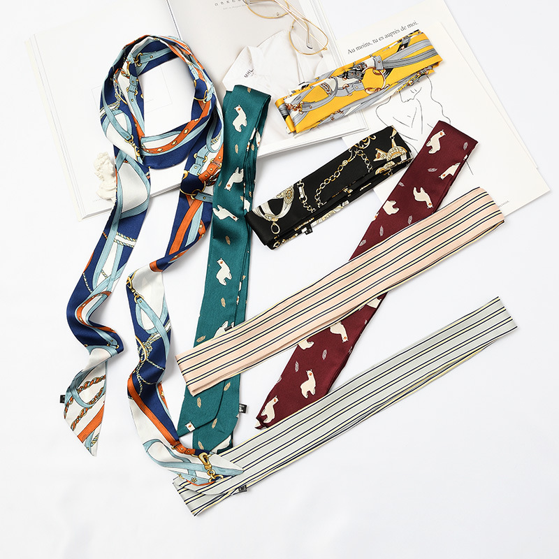 

5X195cm New designer Korean jersey scarf Slender Narrow Silk Scarf printed Small silk women imitation scarves girl