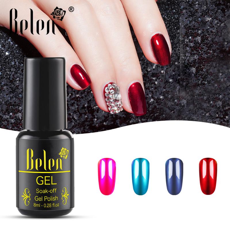 

Belen 8ml Titanium Sliver Glitter Gel Nail Polish Soak Off UV Gel Varnish Semi Permanent Used With Gemstone Nail Art Polish, Base