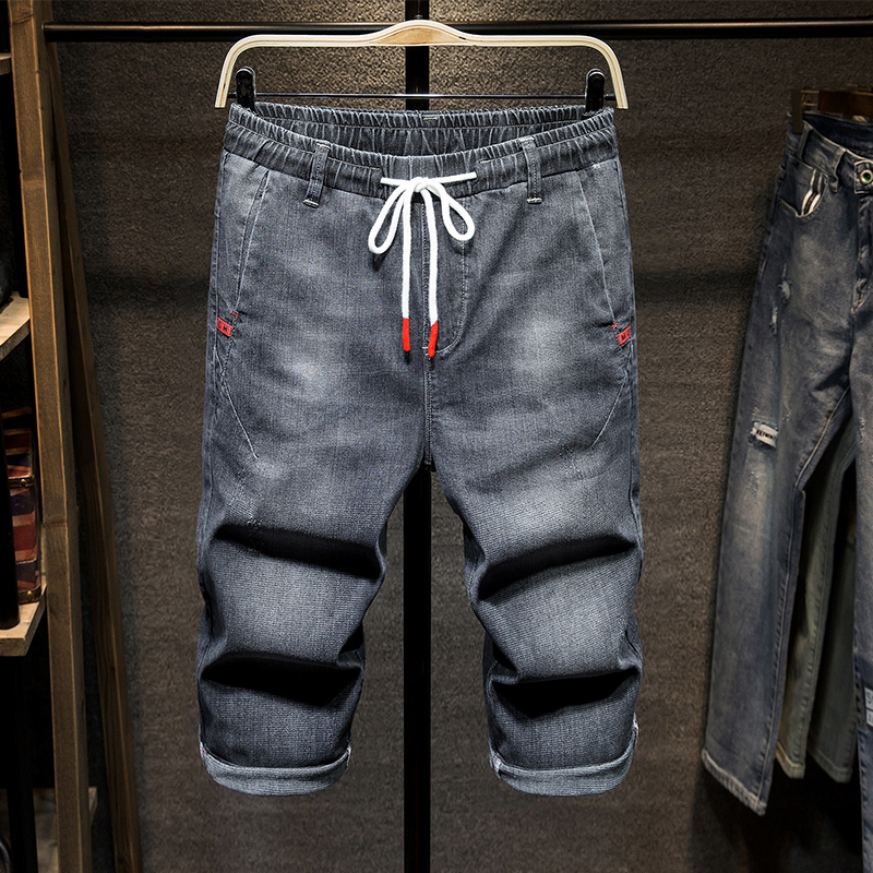 

Summer New Men's Stretch Short Jeans Fashion Casual Slim Fit Bermuda Homme Cotton Blue dark gray Denim Shorts Male Brand Clothes