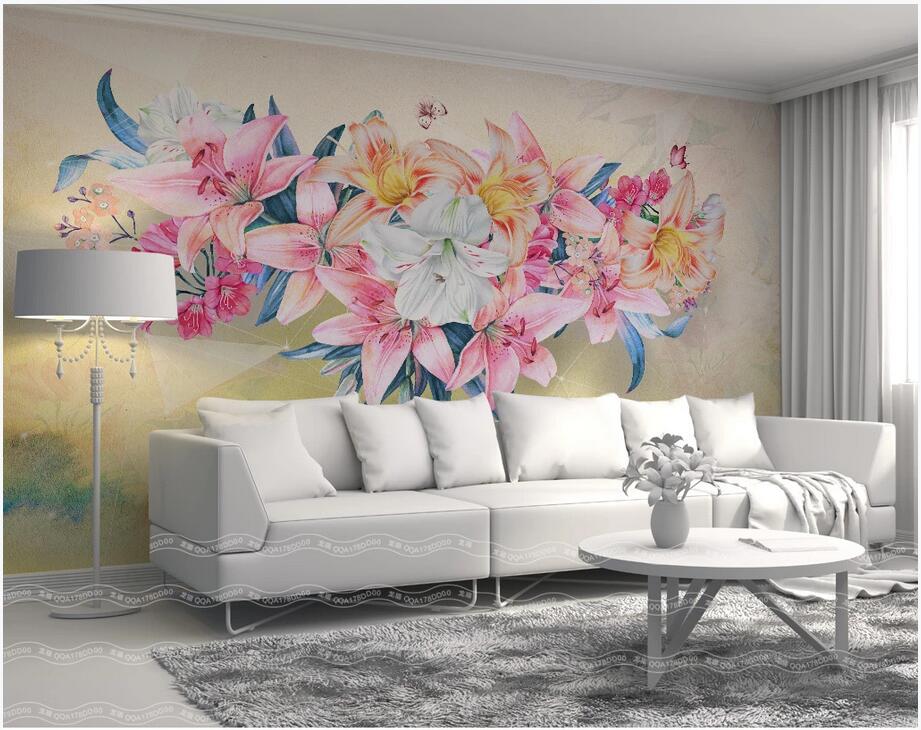 

3d wallpaper custom photo mural Modern simple and beautiful lily geometric background wall decoration painting wallpaper for walls 3 d, Non woven