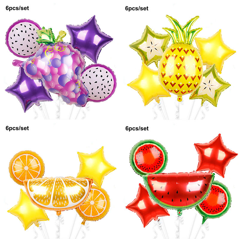 

6pcs fruit set aluminum film balloon summer fruit hawaiian party birthday layout party decoration holiday celebration