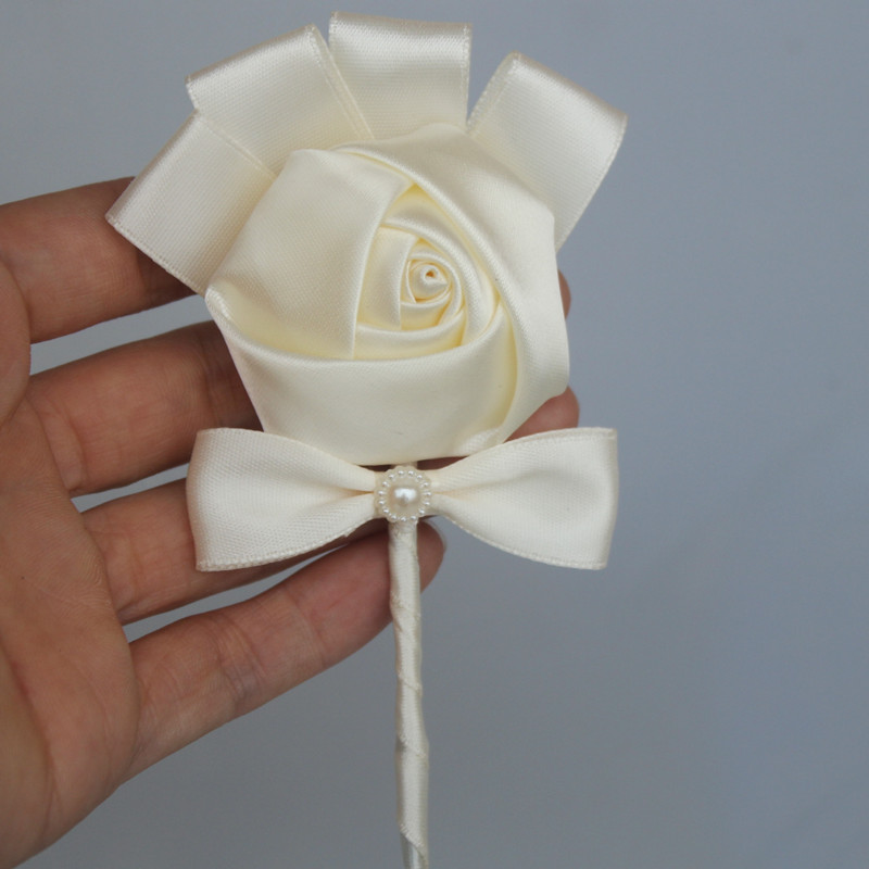 

Wedding Boutonniere Groom man Pin Brooch Corsage Suit Decor Artificial Bride Bridesmaid Wrist Flower Satin Rose XH252, Red