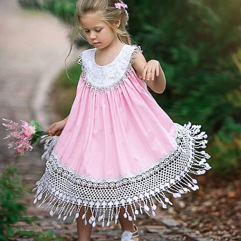

Girls Summer Dresses Delicate fringed lace sweet lady vest dress, H914