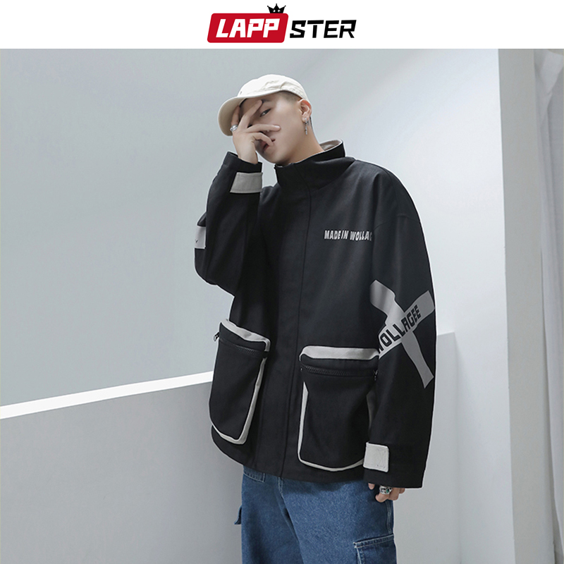 

LAPPSTER Men Cross Japanese Streetwear Bomber Jackets 2020 Autumn Mens Korean Fashions Windbreaker Harajuku Jackets And Coats, Black